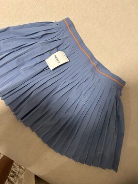 Forever 21 Light Blue Pleated Mini Skirt with Orange Trim Waistband